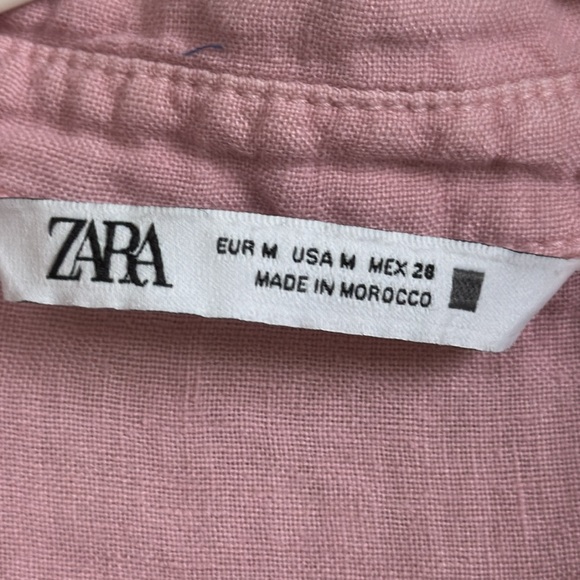 Zara Light Pink Linen Oversized Boxy Shirt Cropped Short Sleeve Blouse Size M - Picture 4 of 5